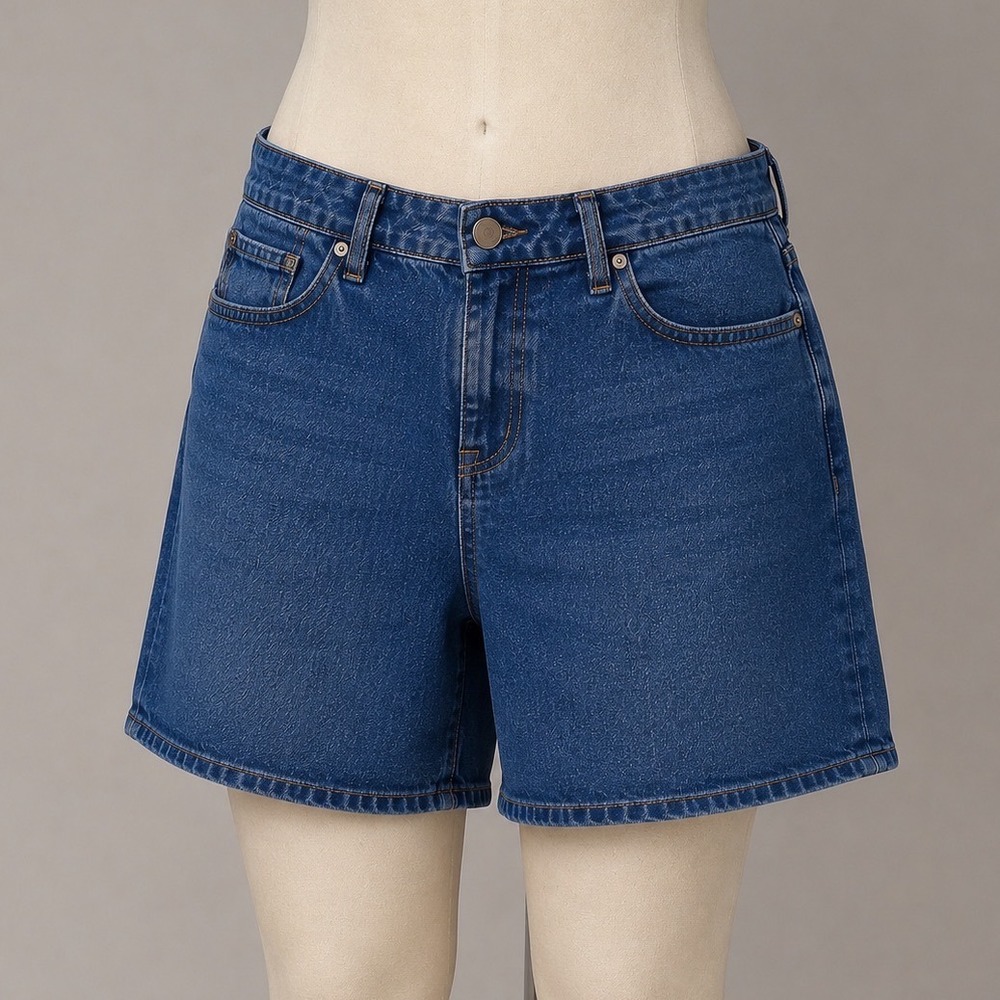 Seven7 Womens Dark Wash Stretch Denim Jean Shorts Size 14 Blue Mid Rise Momcore